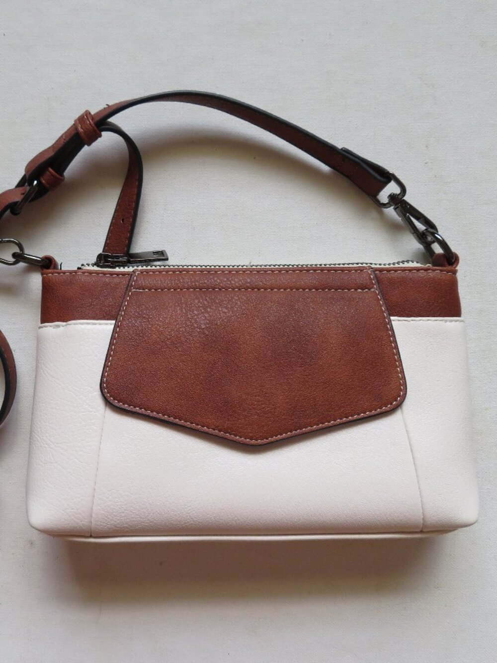 Brown and White Faux Leather Small Crossbody Purse Handbag